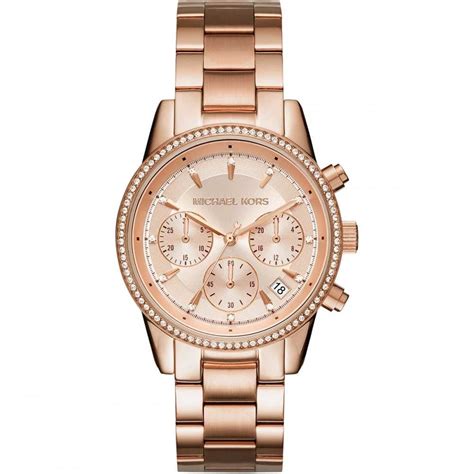 michael kors chrome and rose gold watch|Michael Kors ritz chronograph.